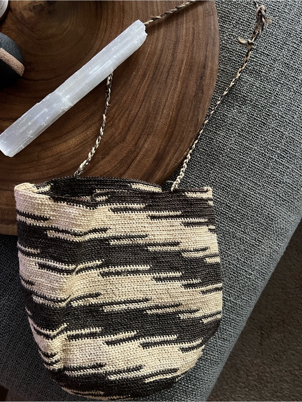 Woven straw Brown and Cream Bag